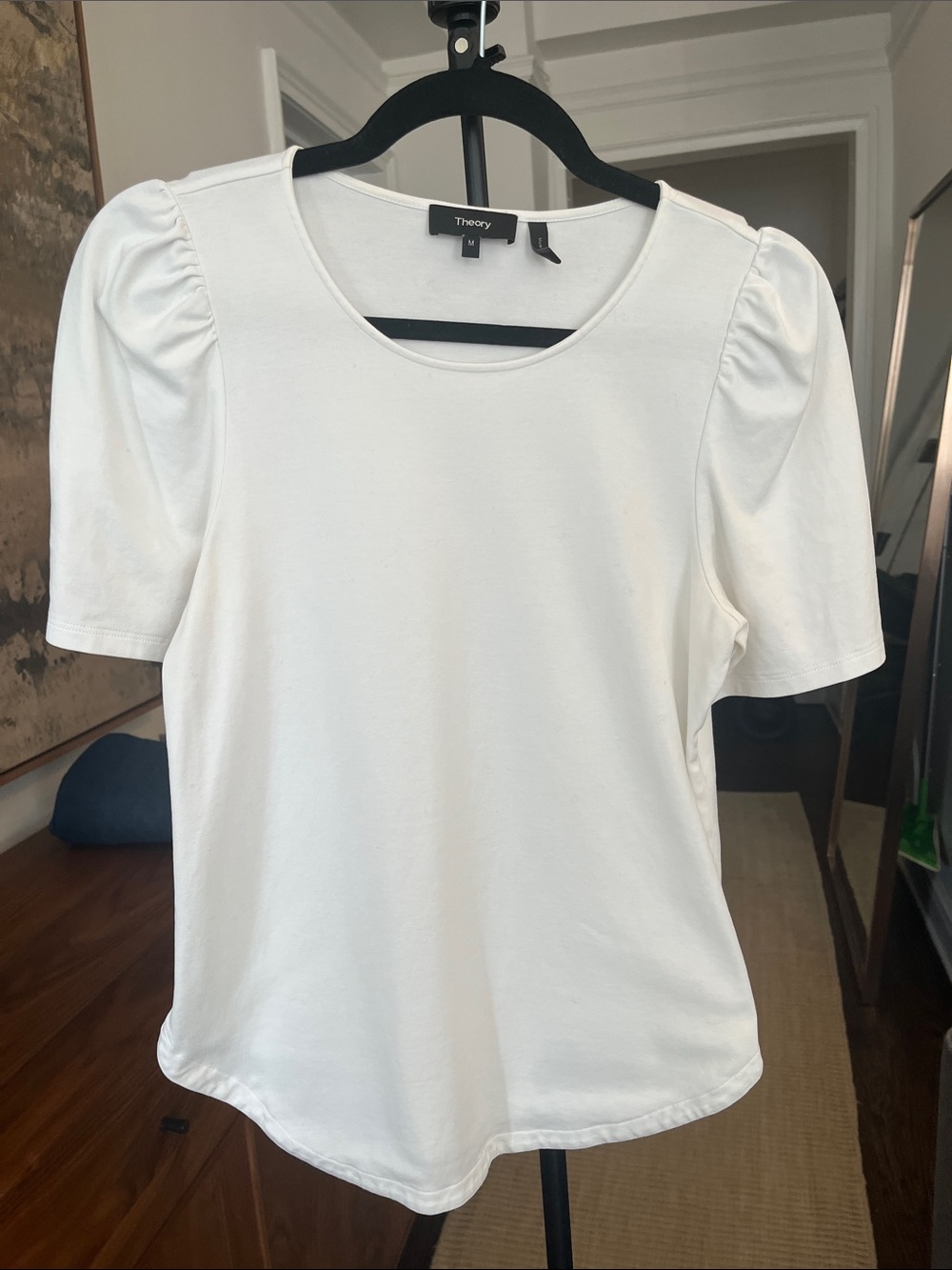Theory White Puff Sleeve Short Sleeve Tee